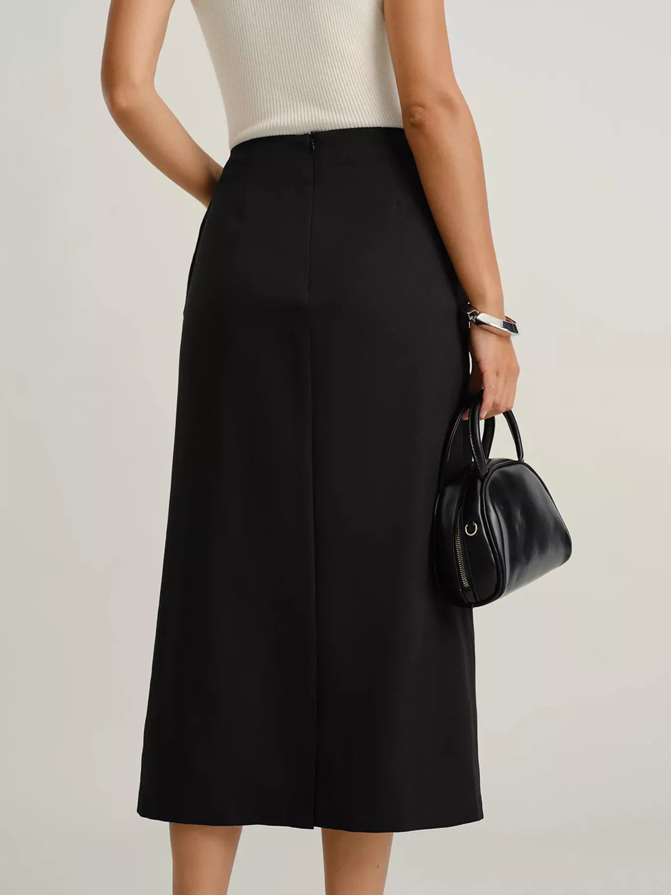 Button - Front Midi Skirt with Pockets - MAD RUFFI