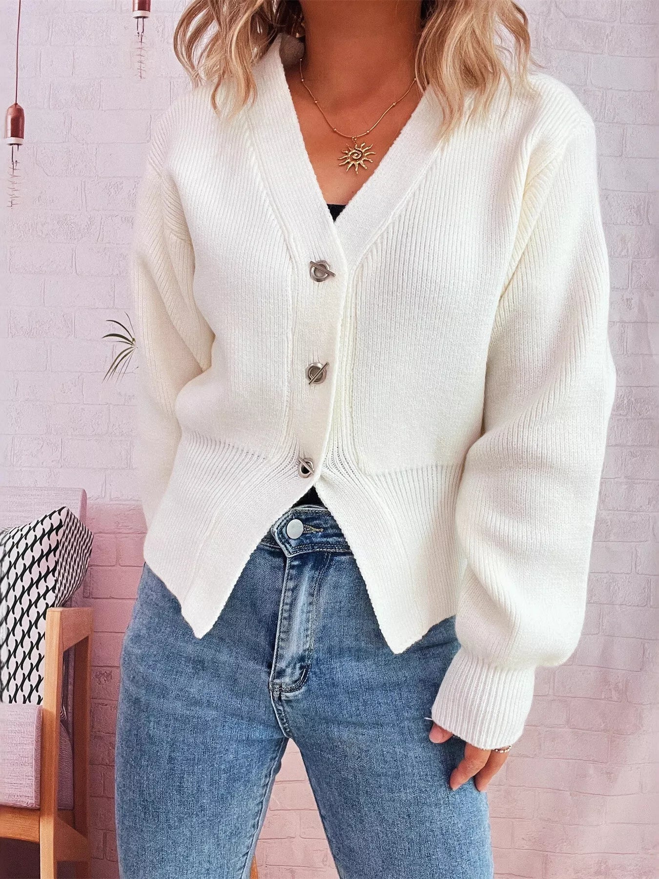 Button Up Long Sleeve Cardigan - MAD RUFFI