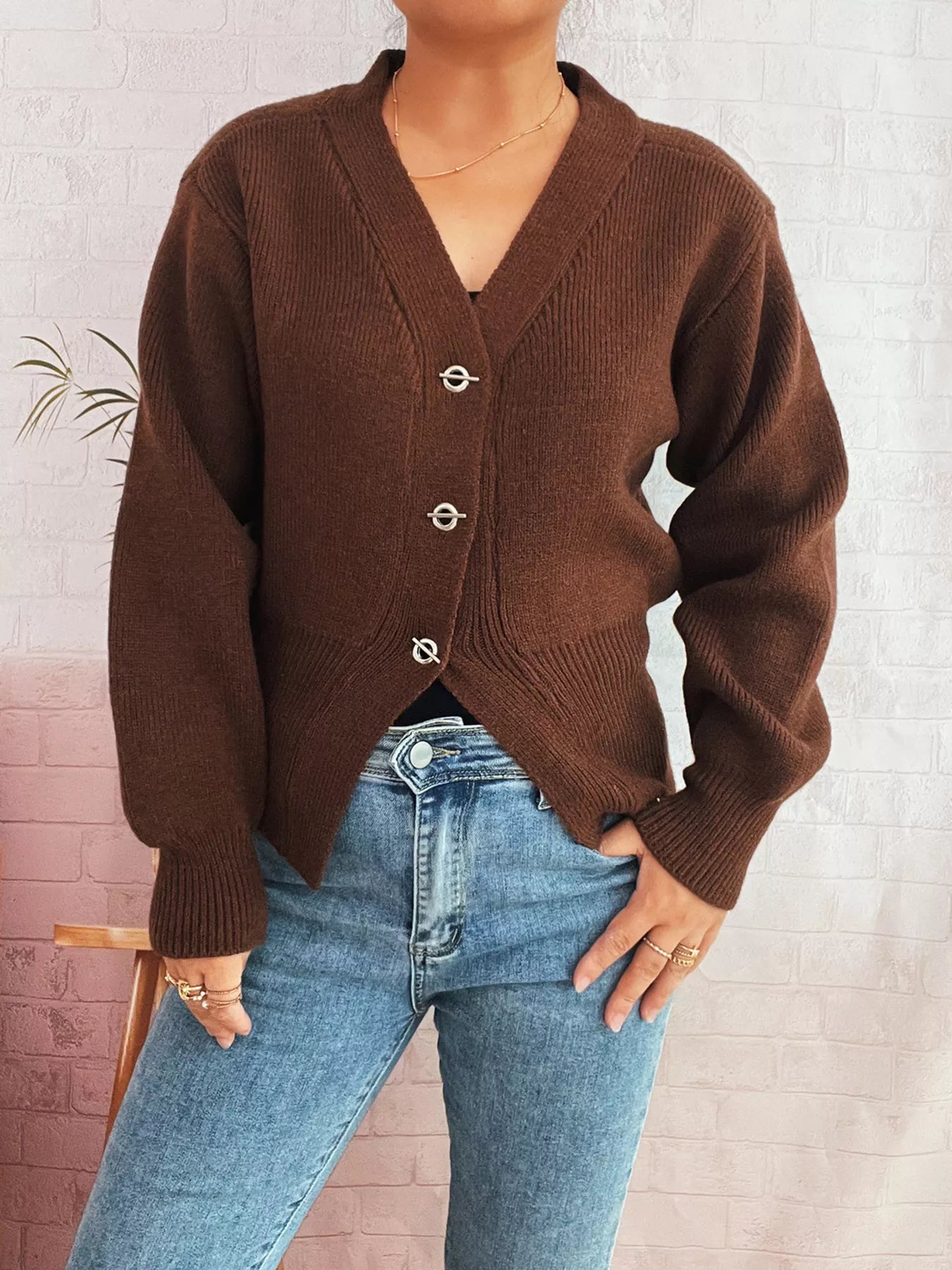 Button Up Long Sleeve Cardigan - MAD RUFFI