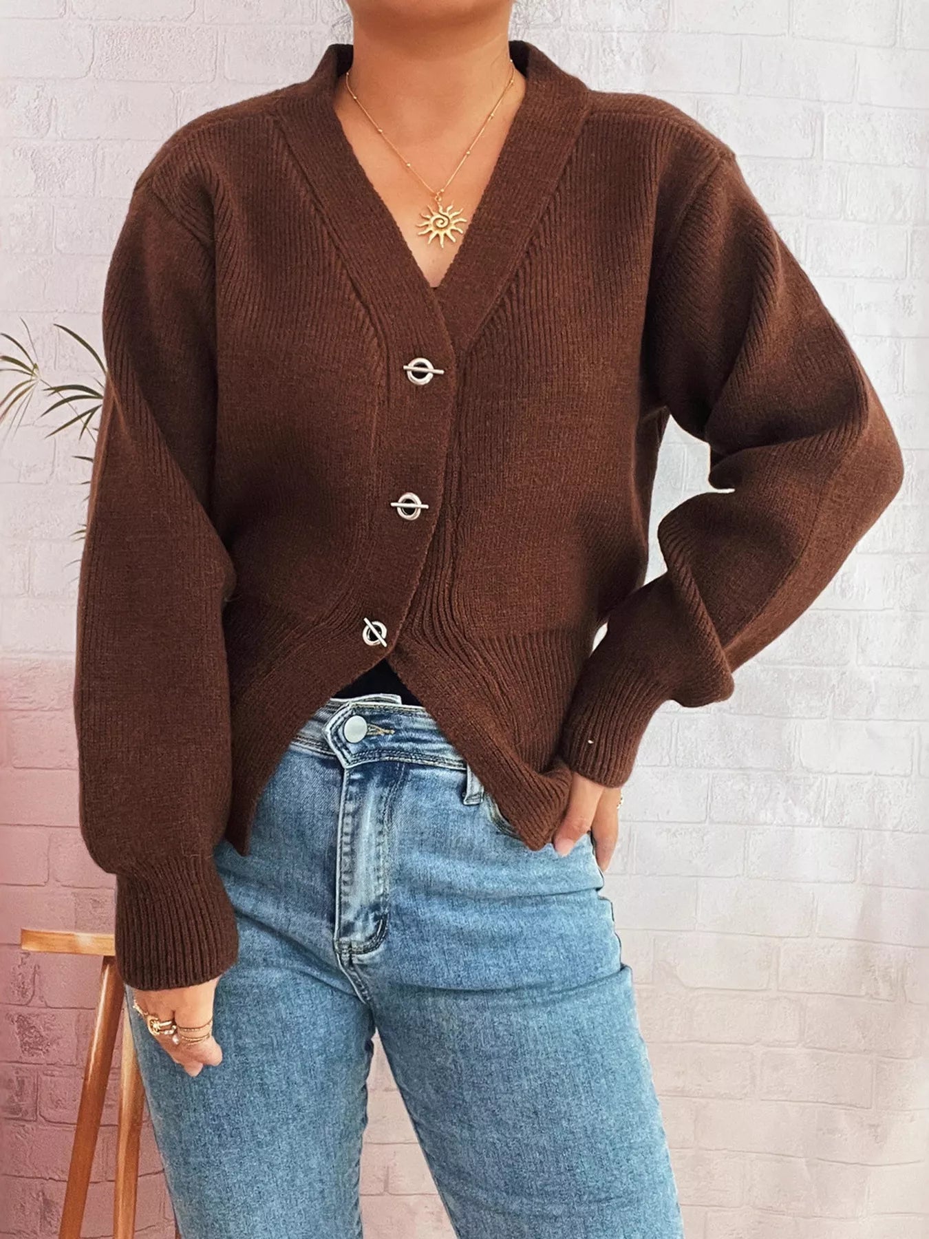 Button Up Long Sleeve Cardigan - MAD RUFFI