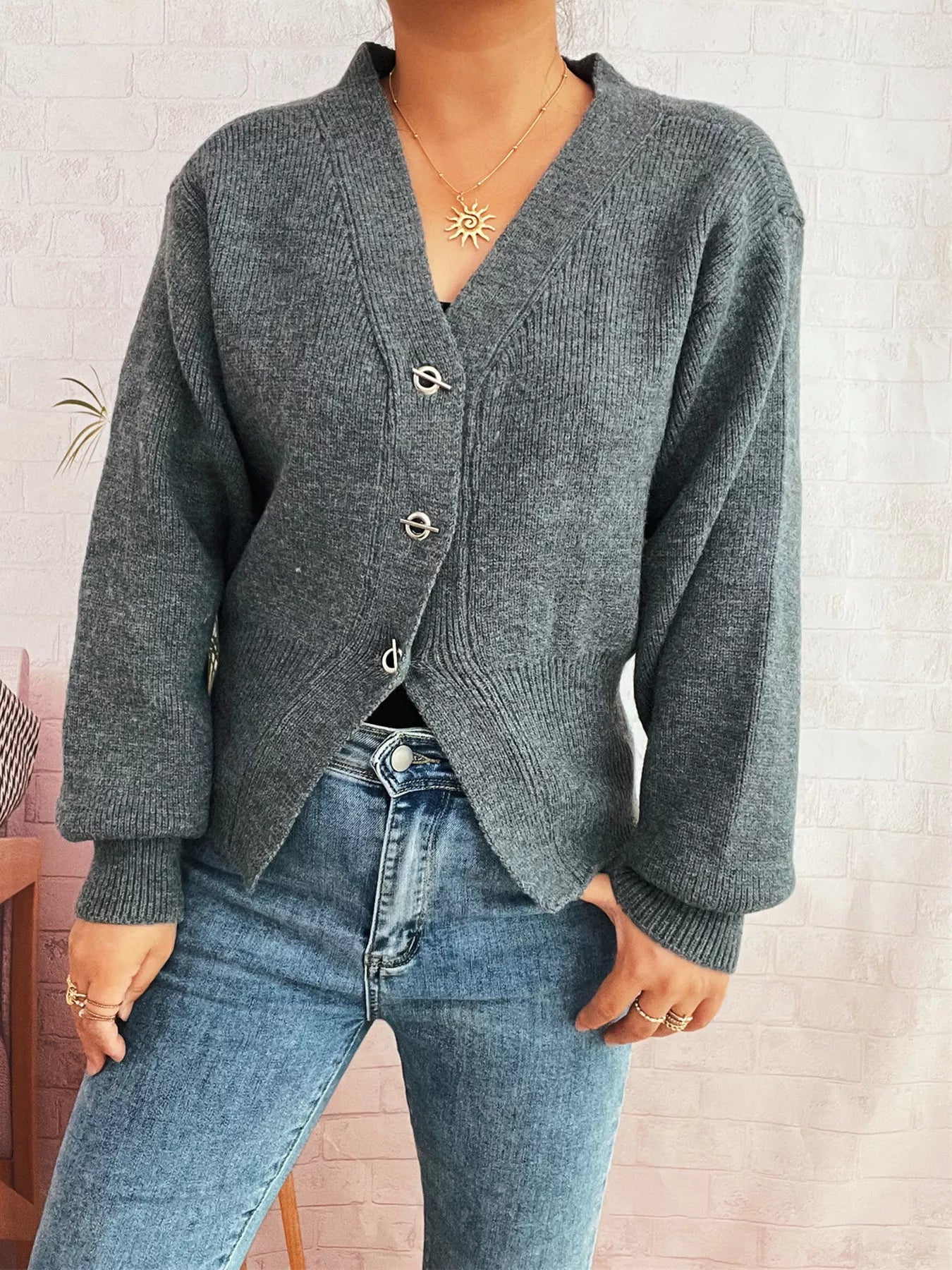 Button Up Long Sleeve Cardigan - MAD RUFFI