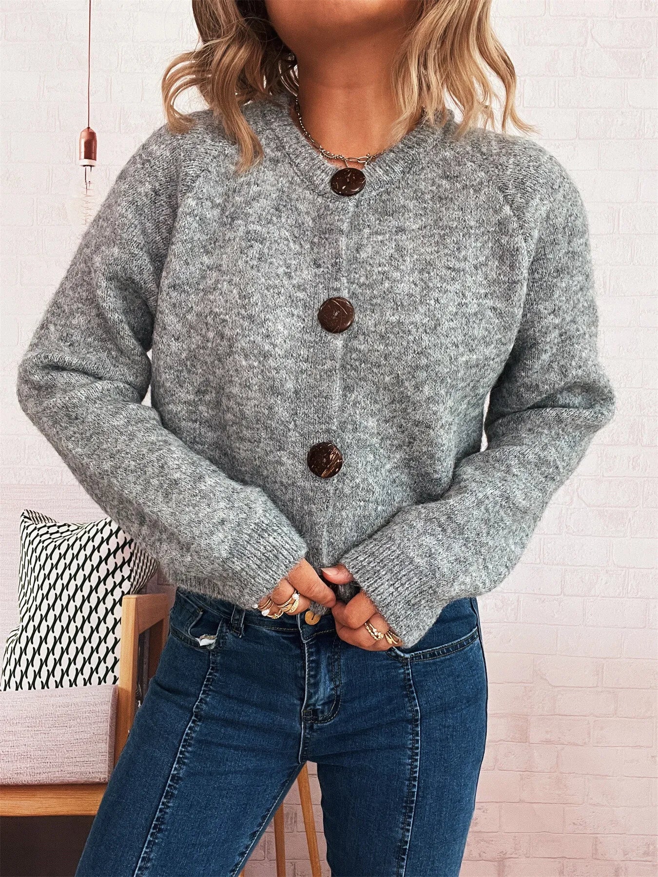 Button - Up Raglan Sleeve Cardigan - MAD RUFFI