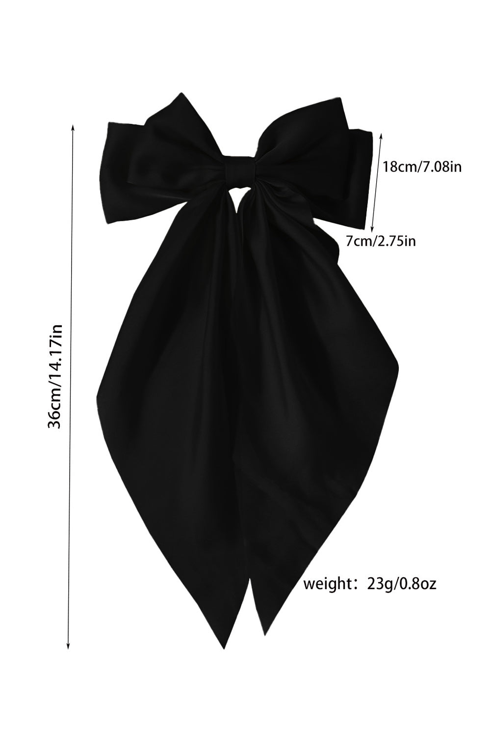 Black Elegant surdimensionné Ribbon Bowknot Satin Clip Clip