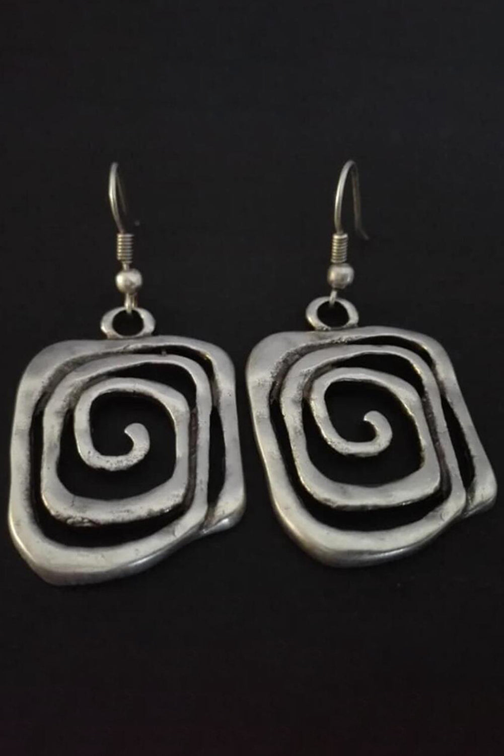 Silvery Vintage Square Swirl Hook Earrings for Elegant Style