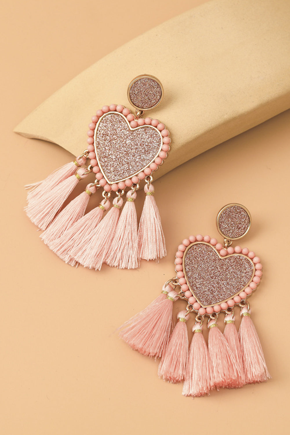 Boucles d'oreilles de gland en forme de coeur à paillettes clair