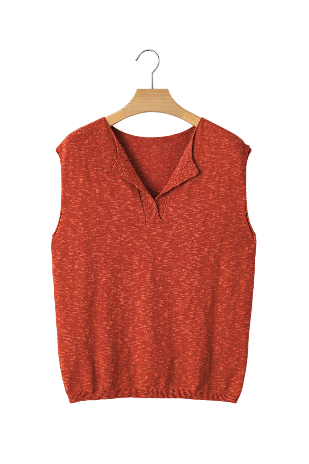 Orange Solid Color Split V Neck Knit Top