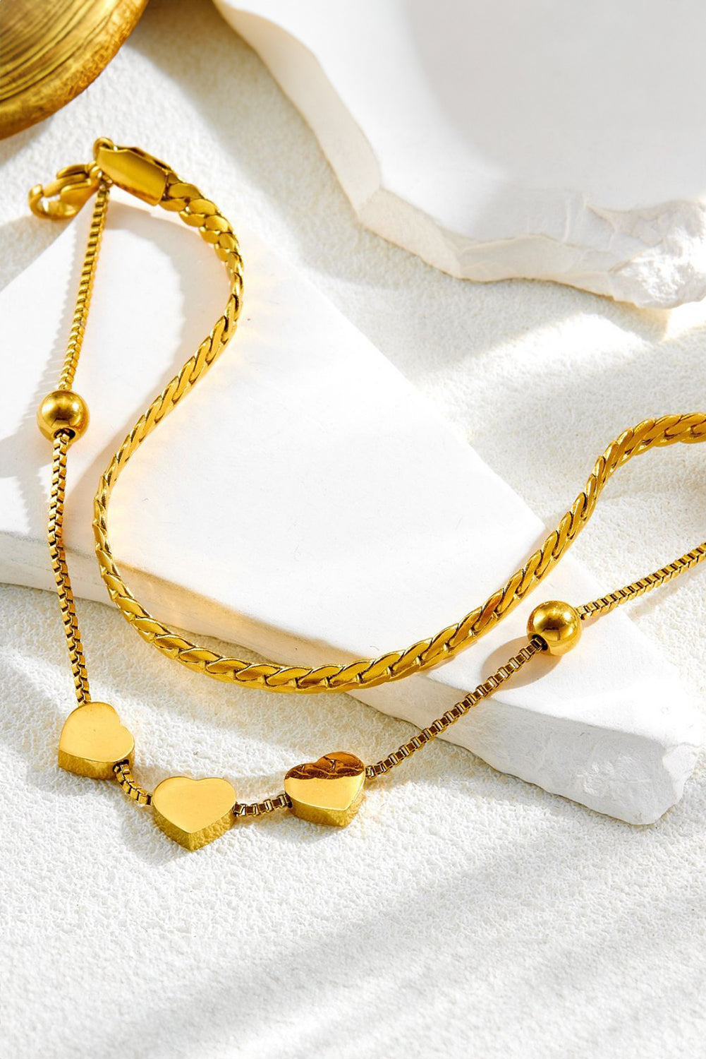 Elegant Adjustable Double Layer Gold Heart Bracelet