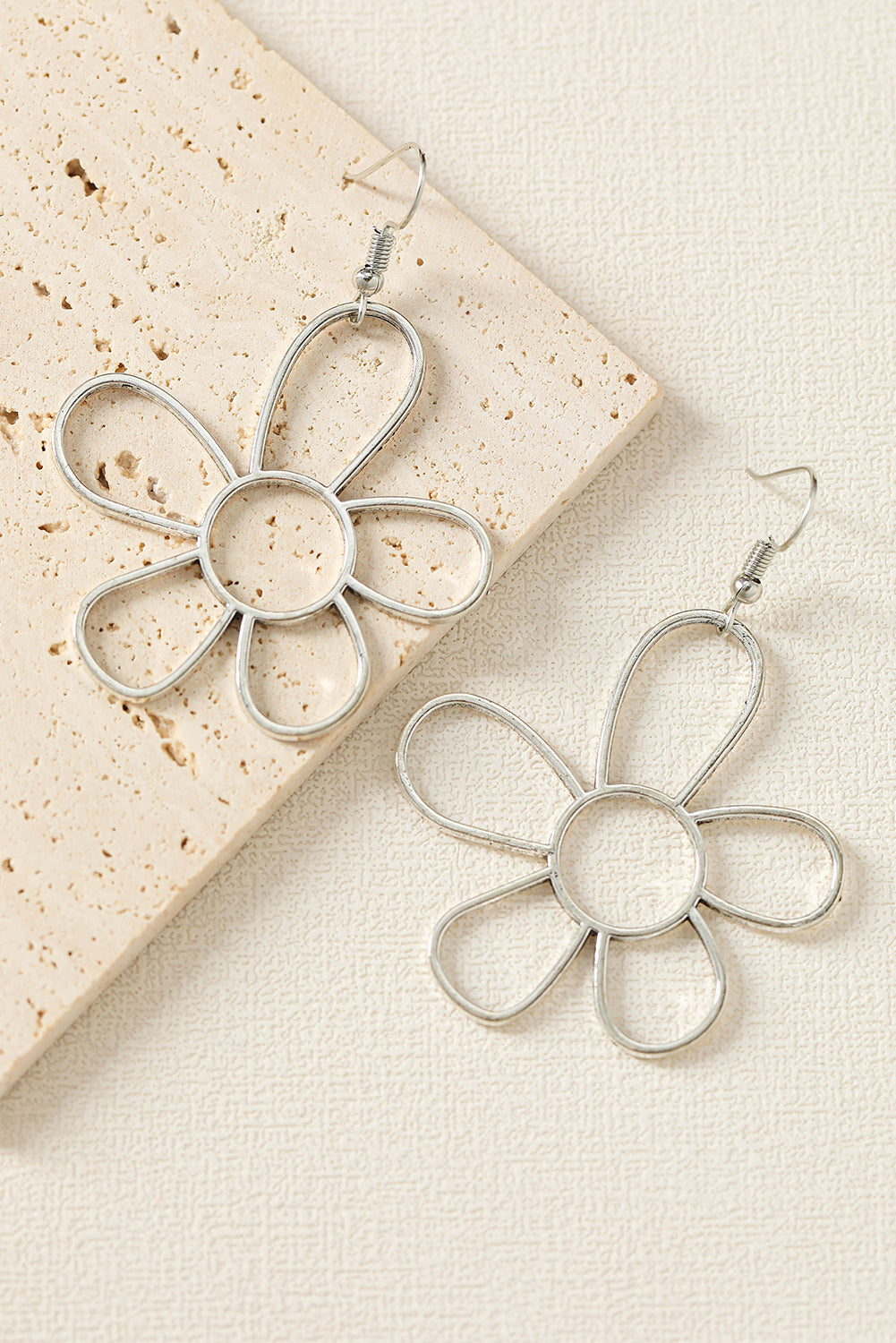 Silvery Alloy Hollowed Flower Hook Earrings for Women