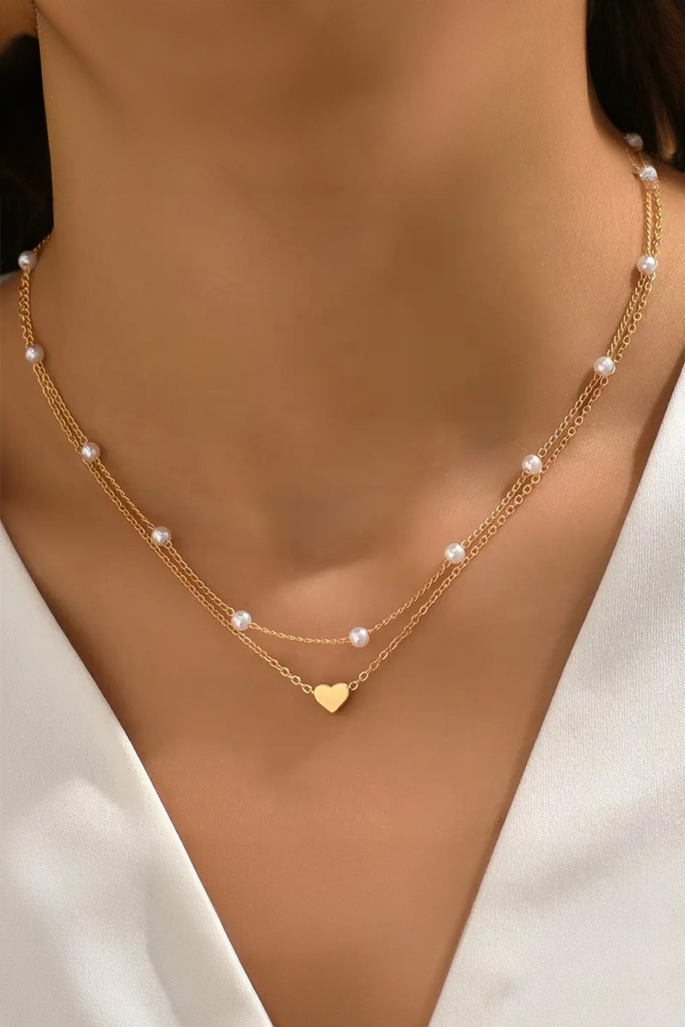 Gold Pearl Heart Chain Necklace for Elegant Style