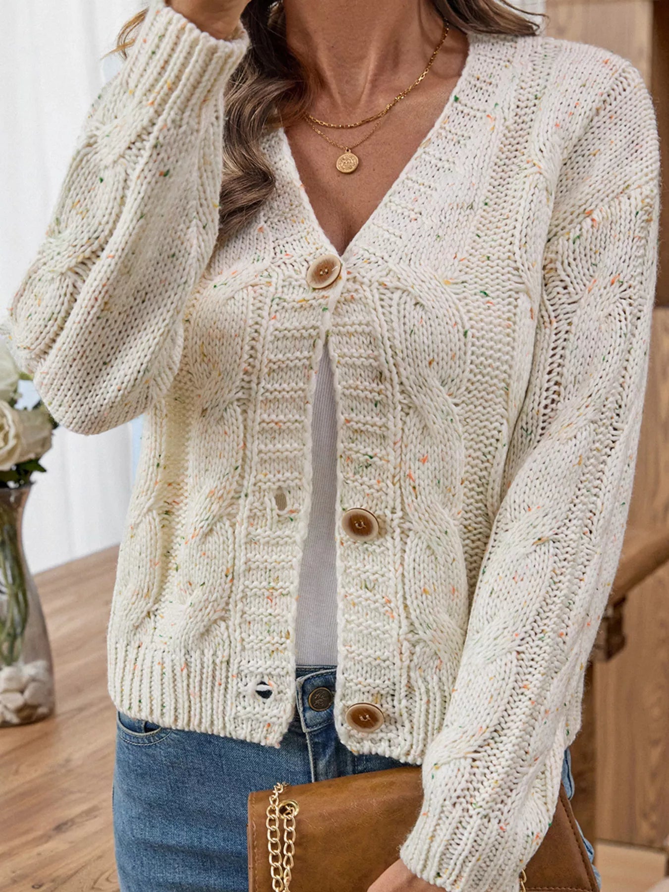 Cable Knit Button - Up Cardigan - MAD RUFFI