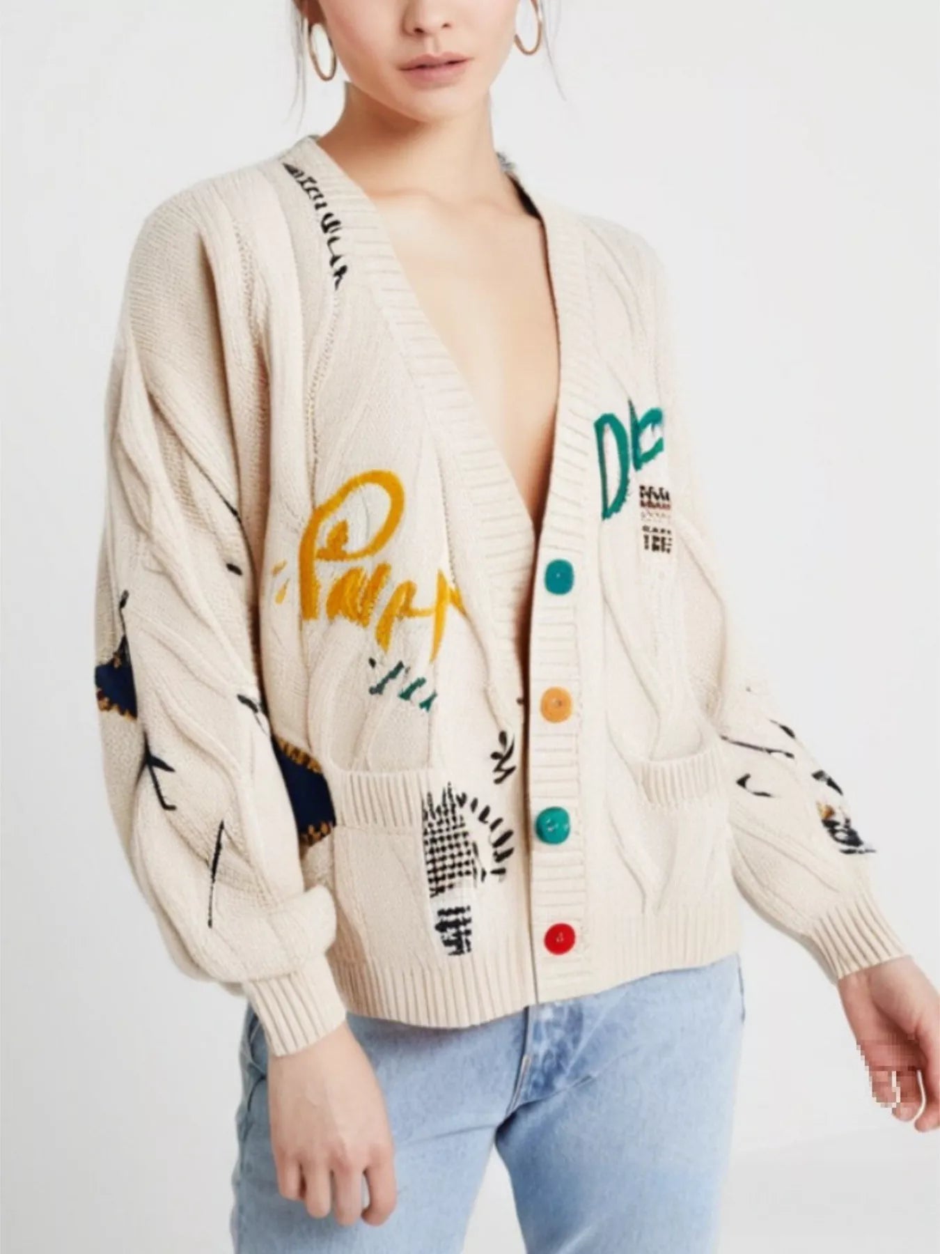 Cable Knit Button Up Cardigan - MAD RUFFI