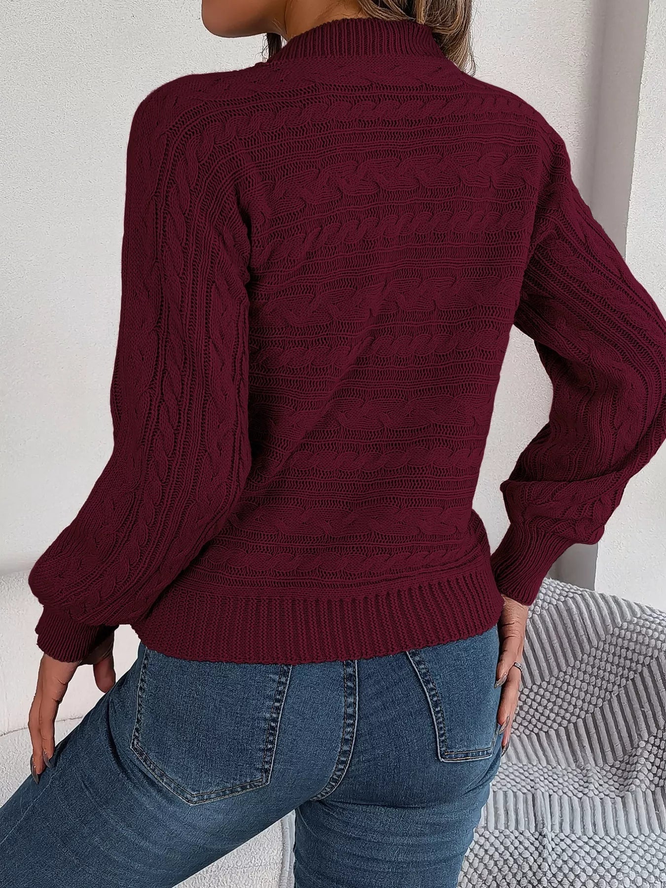 Cable - Knit Cutout Round Neck Sweater - MAD RUFFI