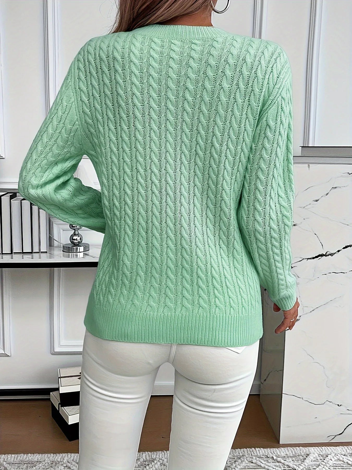 Cable Knit Round Neck Sweater - MAD RUFFI