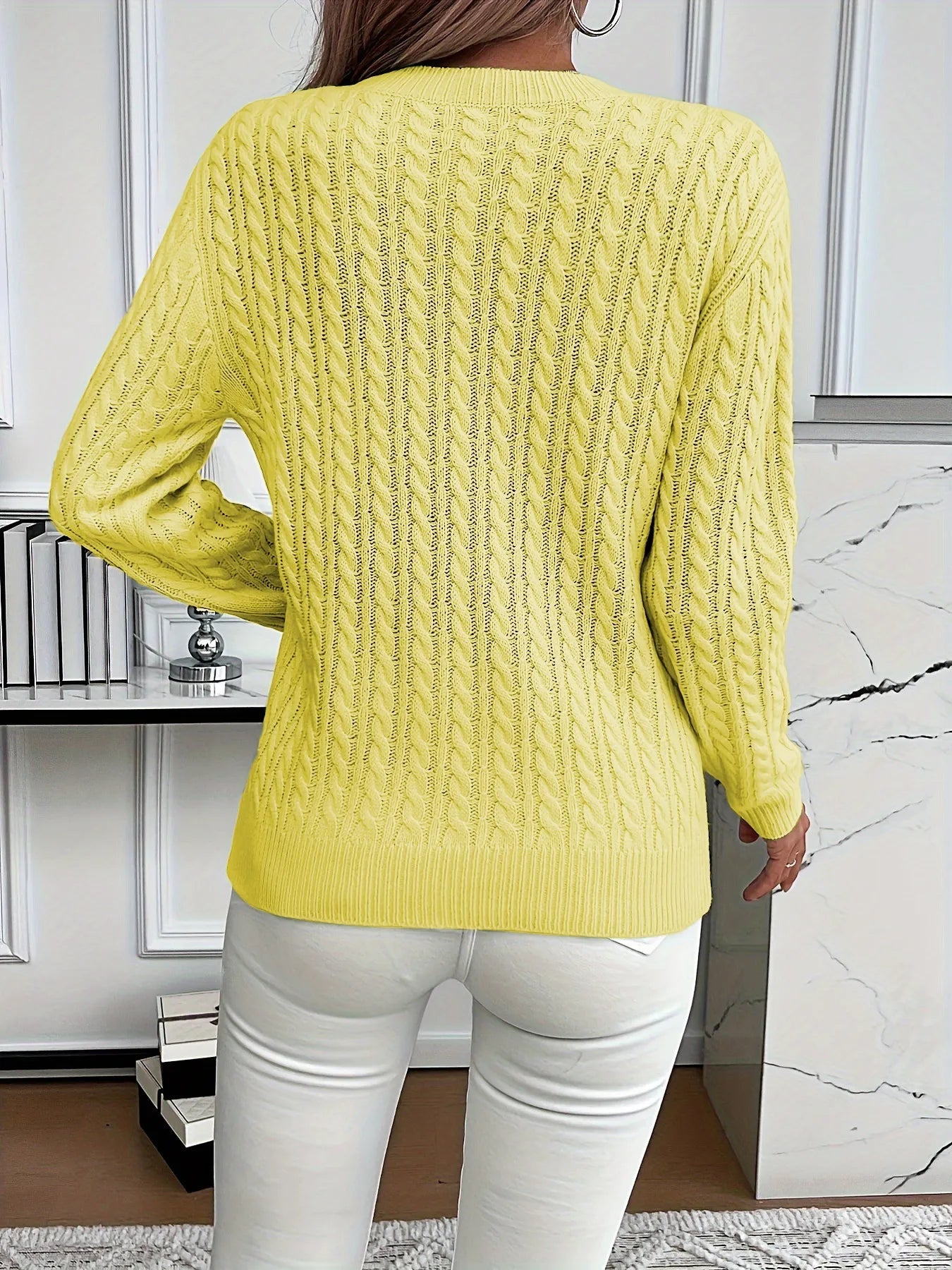 Cable Knit Round Neck Sweater - MAD RUFFI