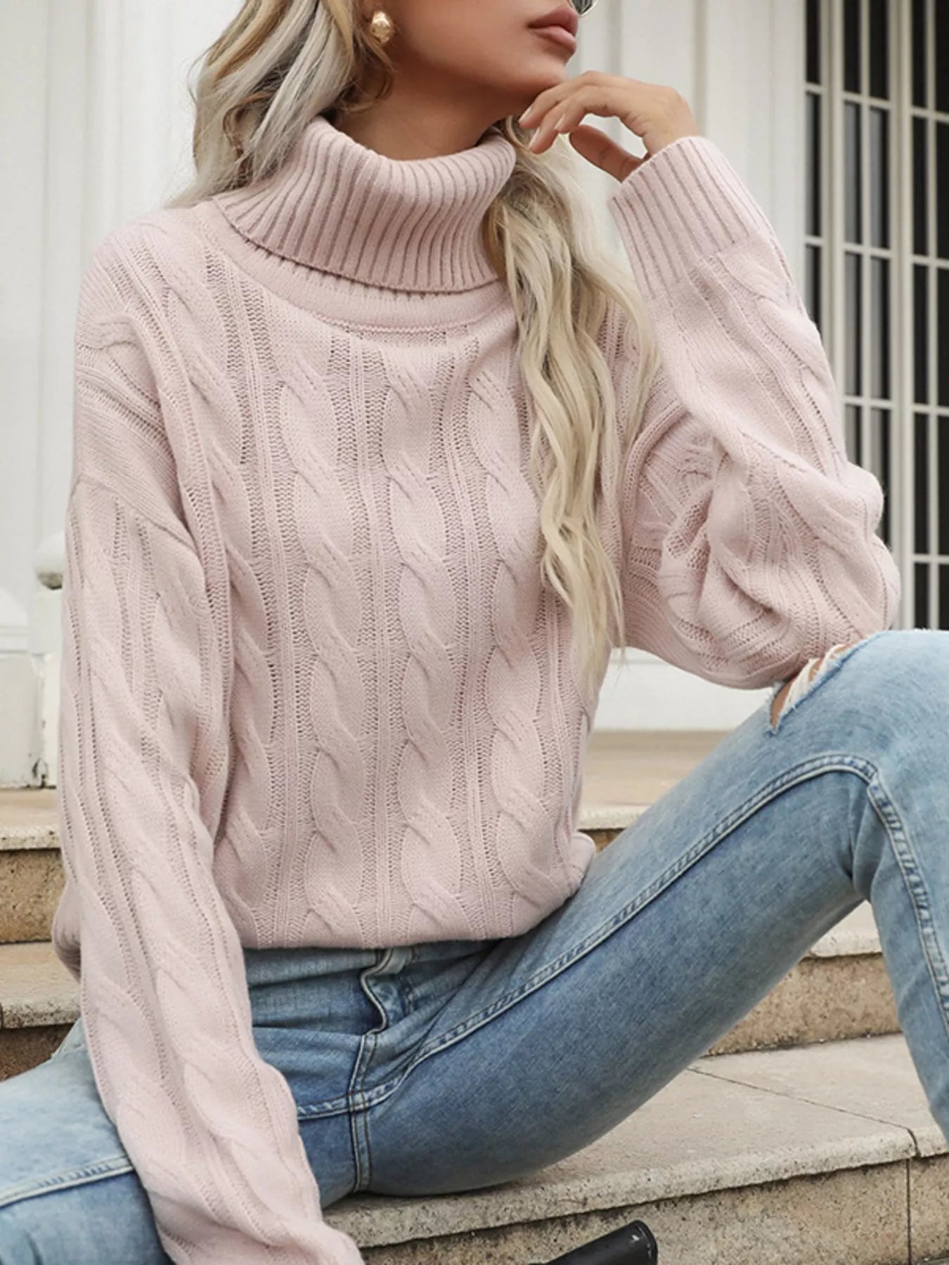 Cable Knit Turtleneck Sweater - MAD RUFFI