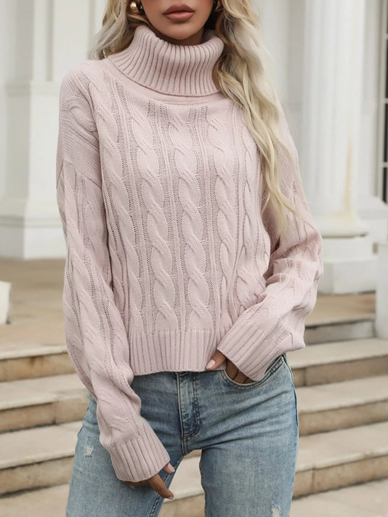 Cable Knit Turtleneck Sweater - MAD RUFFI