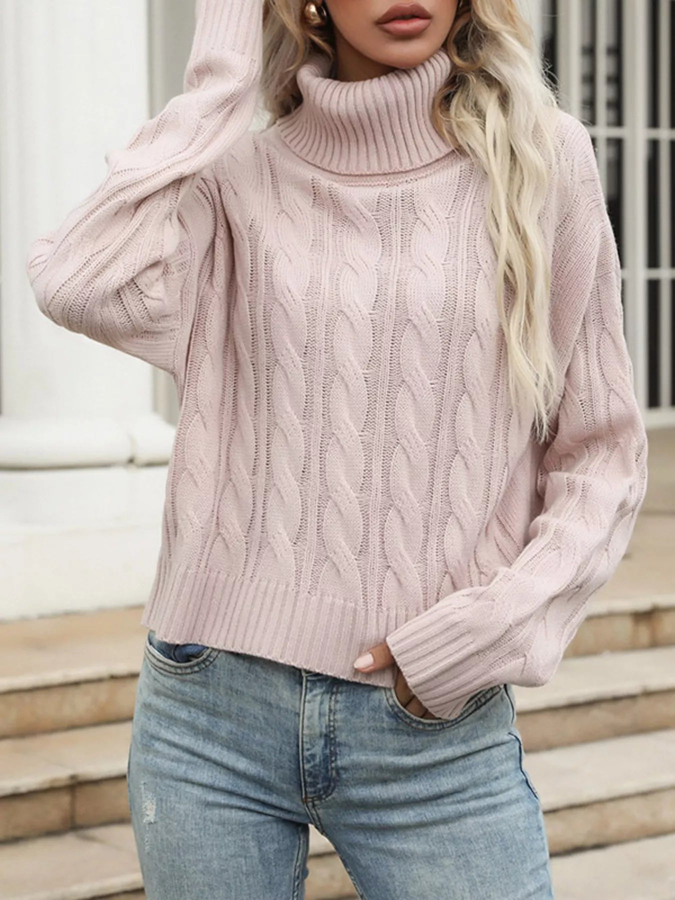 Cable Knit Turtleneck Sweater - MAD RUFFI