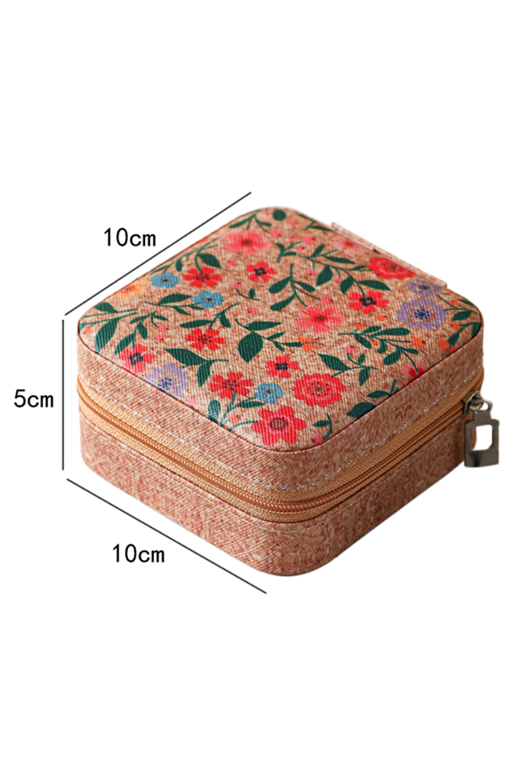 Camel Retro Floral Print Portable Square Jewelry Box - MAD RUFFI