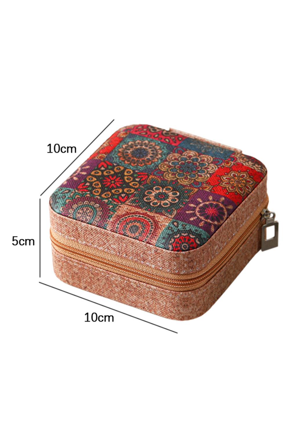 Camel Retro Floral Print Portable Square Jewelry Box - MAD RUFFI