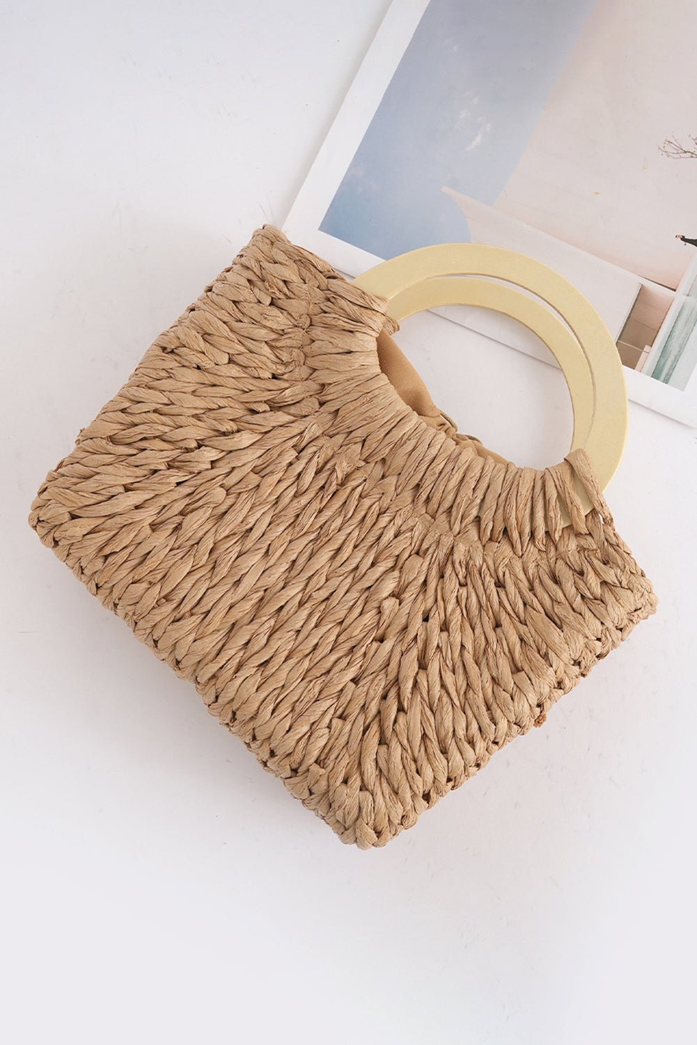 Camel Retro Straw Woven Tote Bag - MAD RUFFI