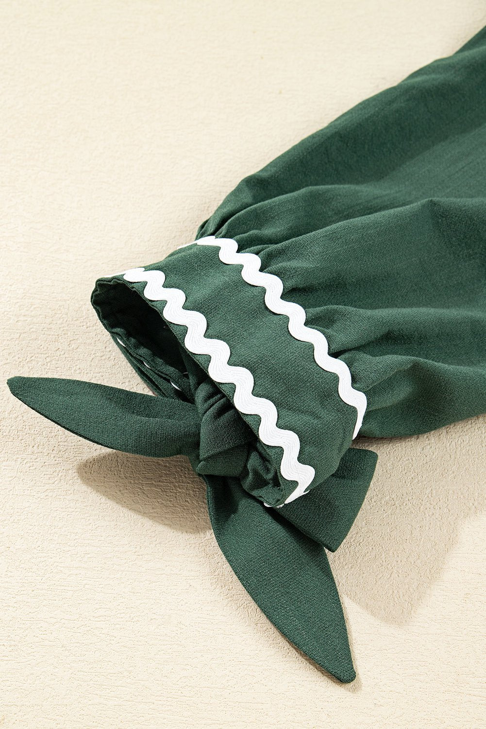 Canton Contrast Ricrac Trim Button V Neck Knotted Bracelet Sleeve Dress - MAD RUFFI