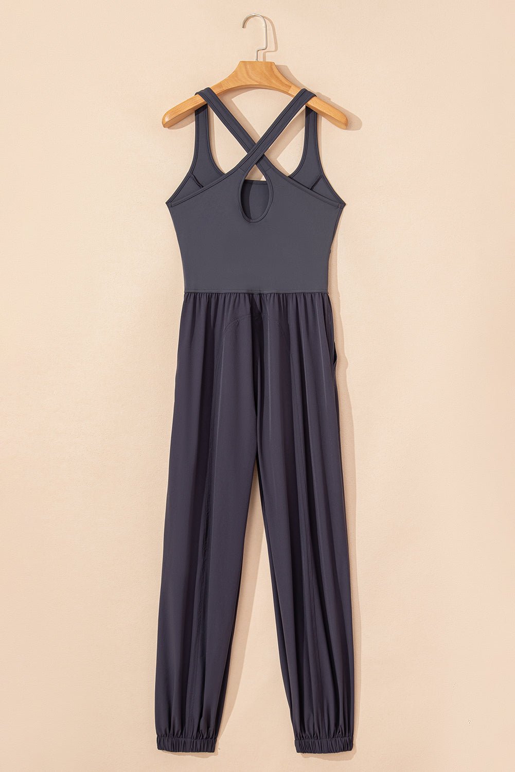 Carbon Grey Back Cross Strap Cut Out Jogger Jumpsuit - MAD RUFFI