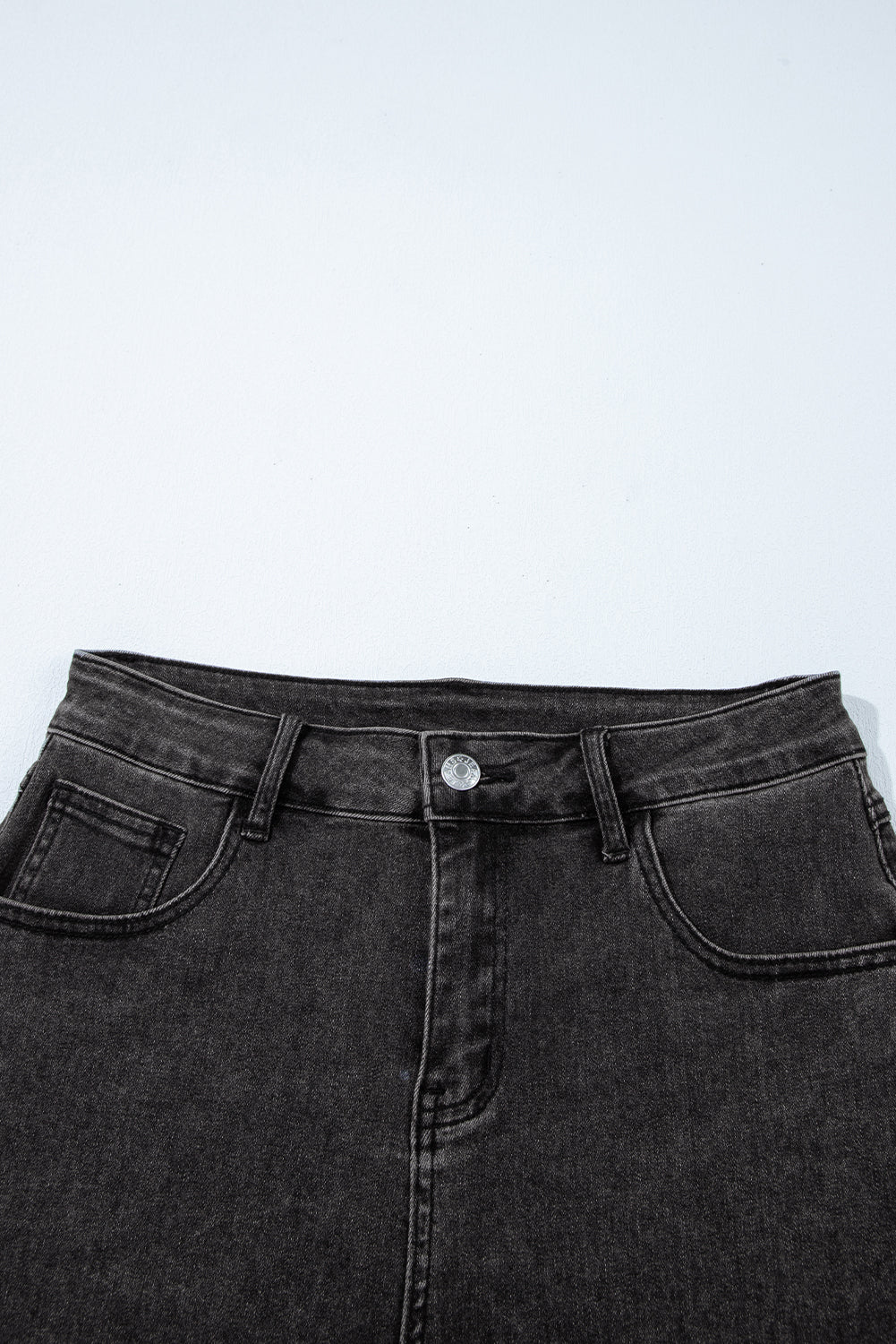 carbon grey raw hem high waist denim shorts - MAD RUFFI