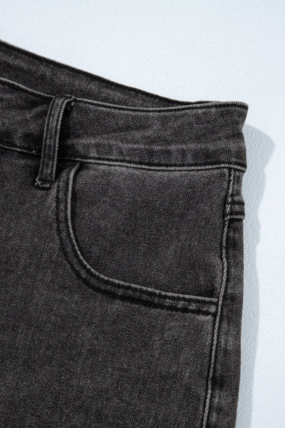 carbon grey raw hem high waist denim shorts - MAD RUFFI