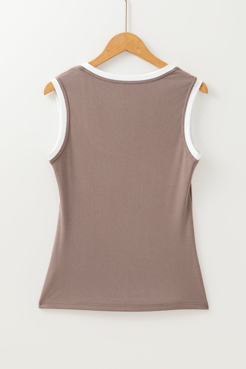 Carbon Grey Ribbed Knit Contrast Edge U Neck Slim Fit Tank Top - MAD RUFFI