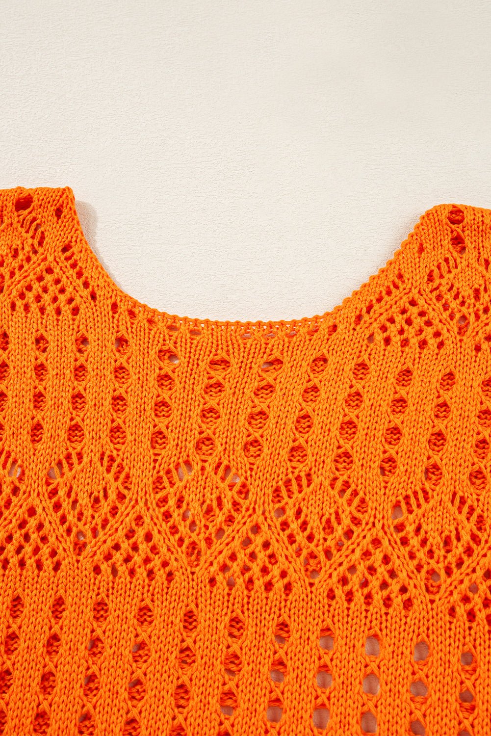 Carrot Solid Color Crochet Scallop Edge Sweater - MAD RUFFI