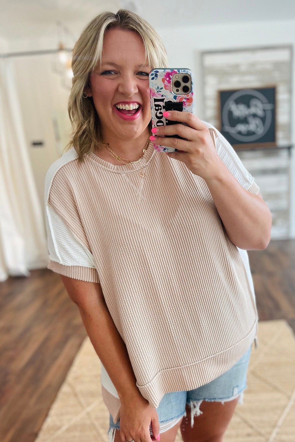 Carrot Twist Rib Colorblock Plus Size Top - MAD RUFFI