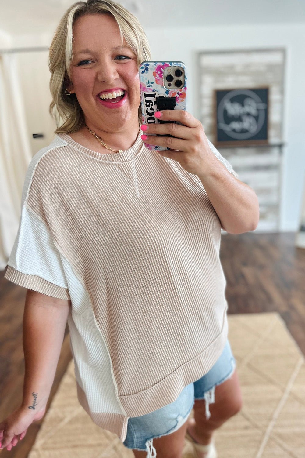 Carrot Twist Rib Colorblock Plus Size Top - MAD RUFFI