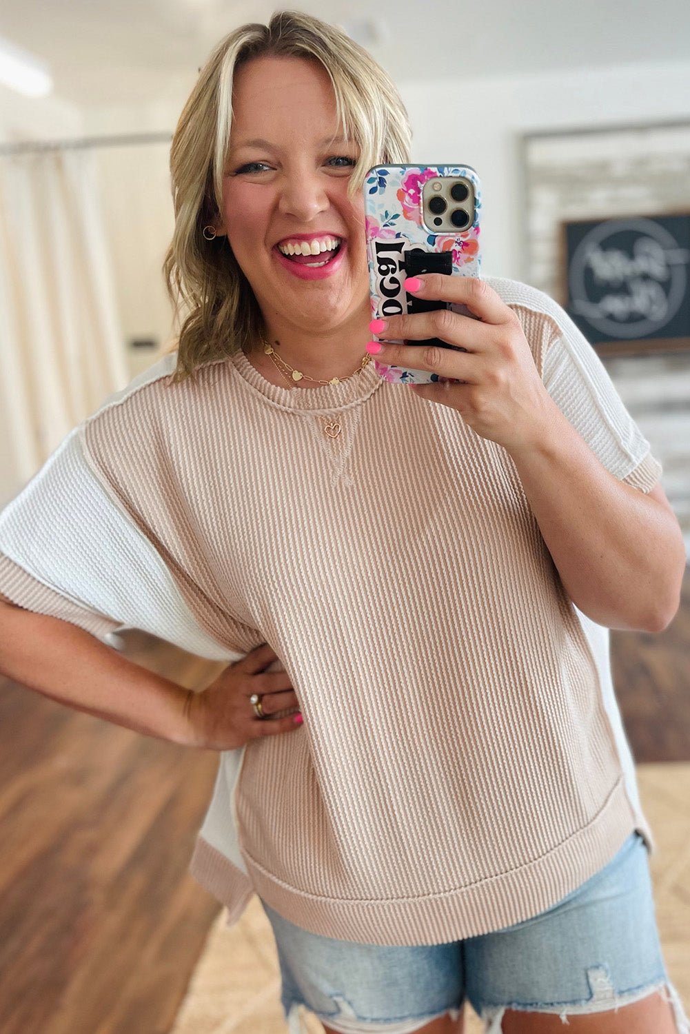 Carrot Twist Rib Colorblock Plus Size Top - MAD RUFFI