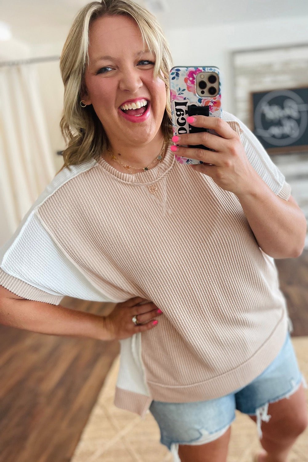 Carrot Twist Rib Colorblock Plus Size Top - MAD RUFFI