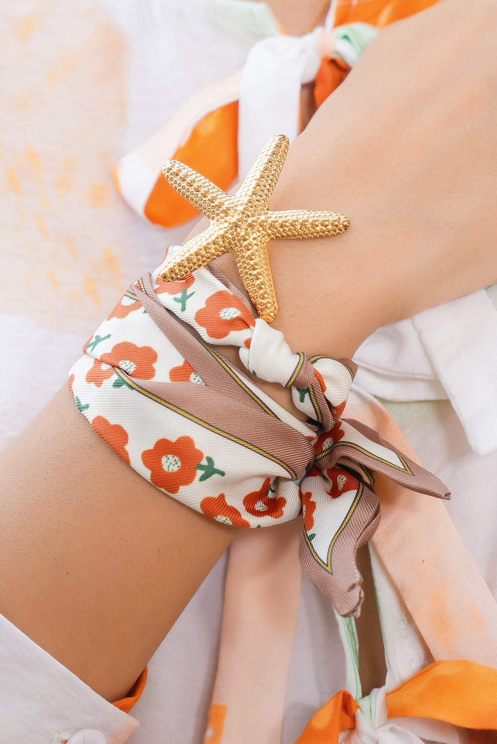 Carrot Vacation Starfish Pendant Floral Multifunction Scarf Necklace - MAD RUFFI