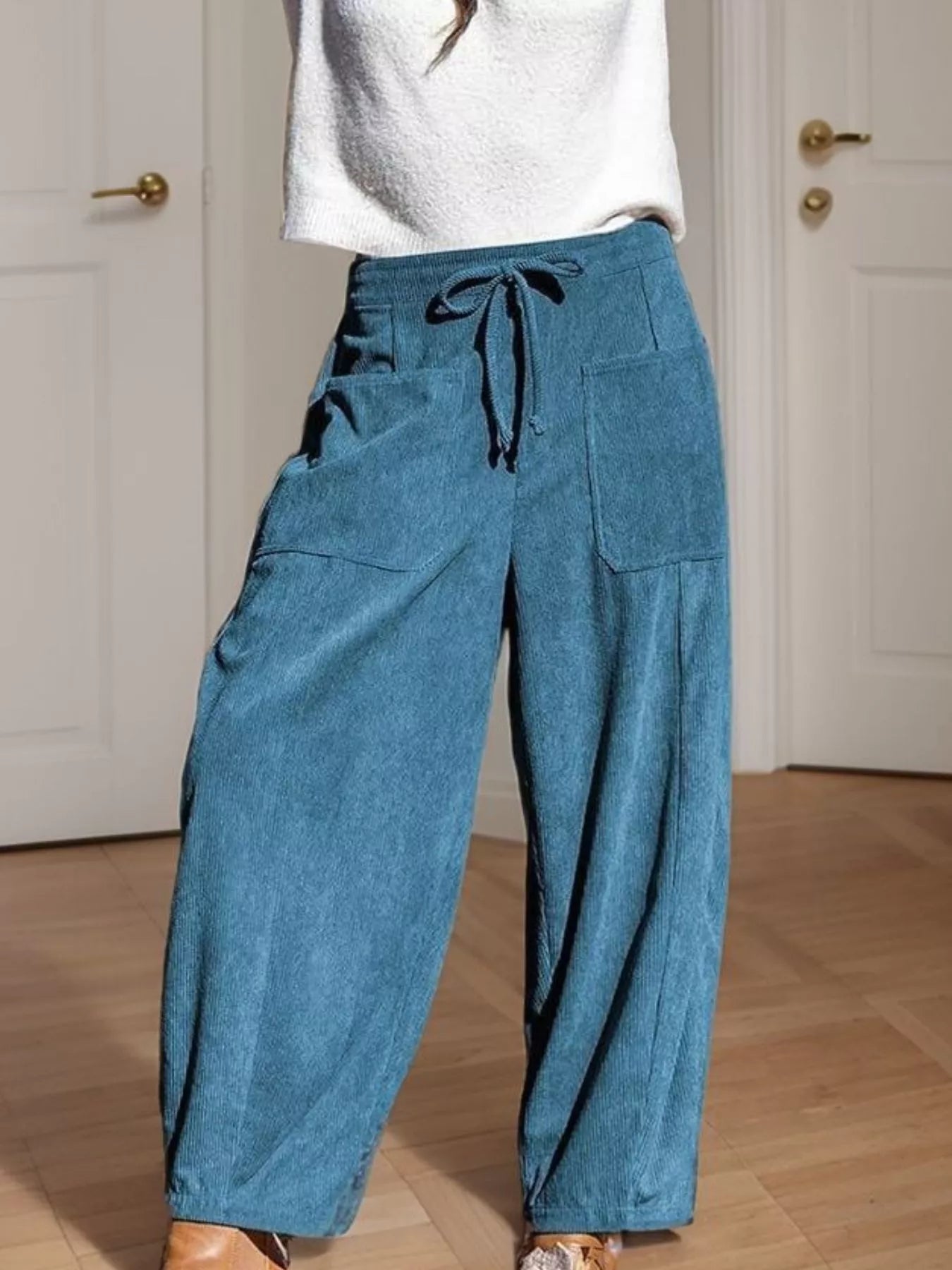 Casual Corduroy Wide Leg Pants with Pockets - MAD RUFFI