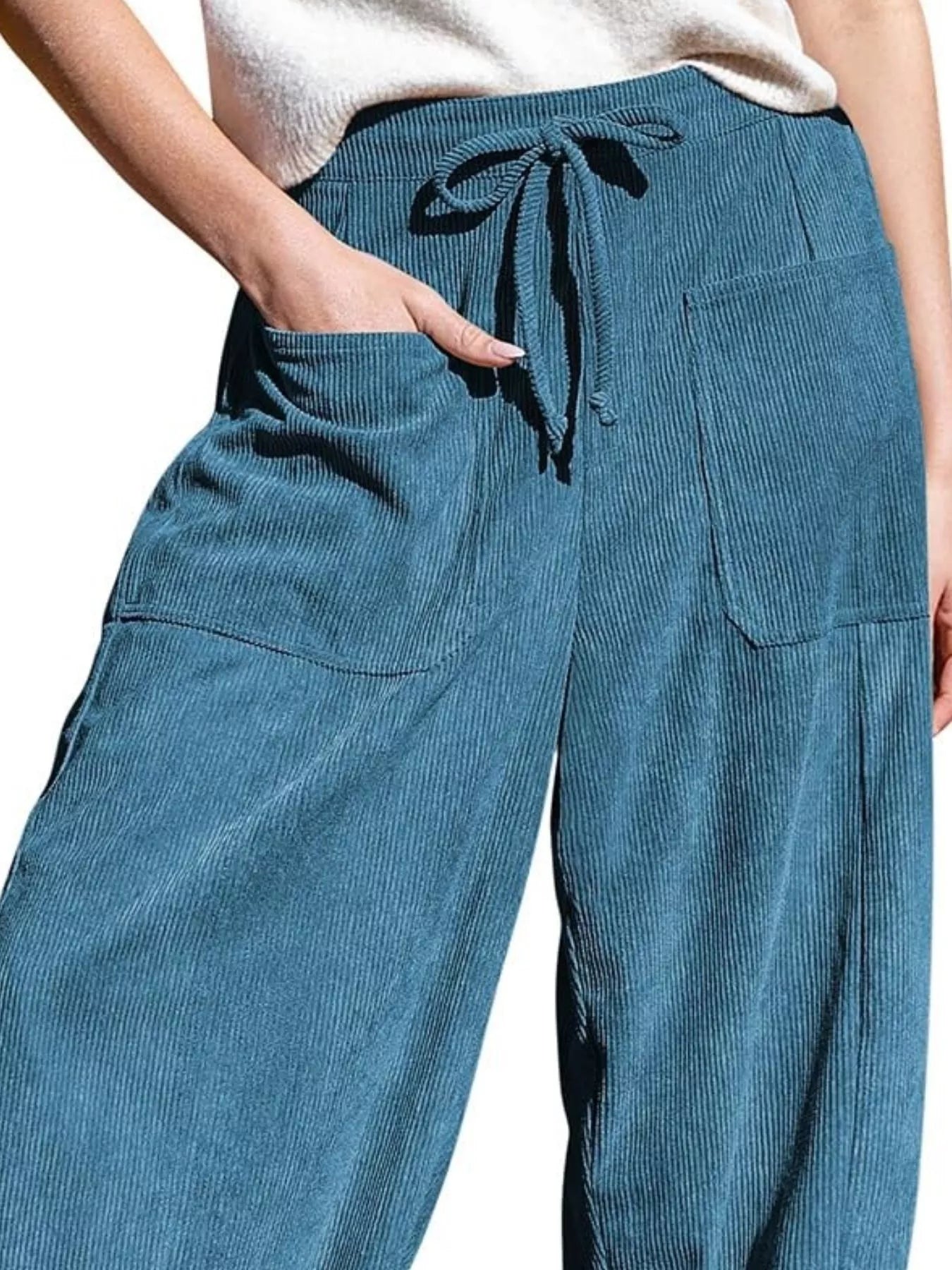 Casual Corduroy Wide Leg Pants with Pockets - MAD RUFFI