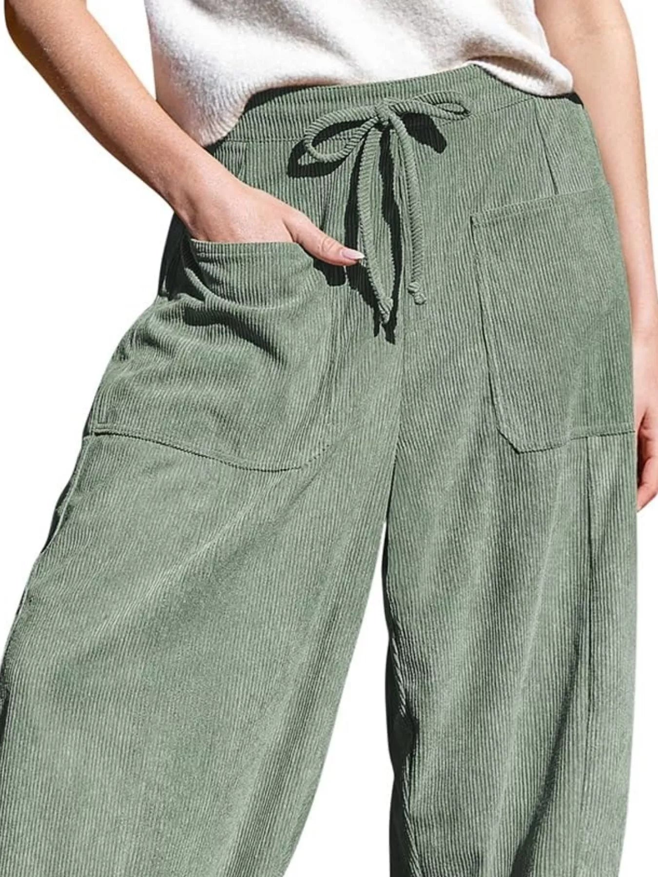 Casual Corduroy Wide Leg Pants with Pockets - MAD RUFFI