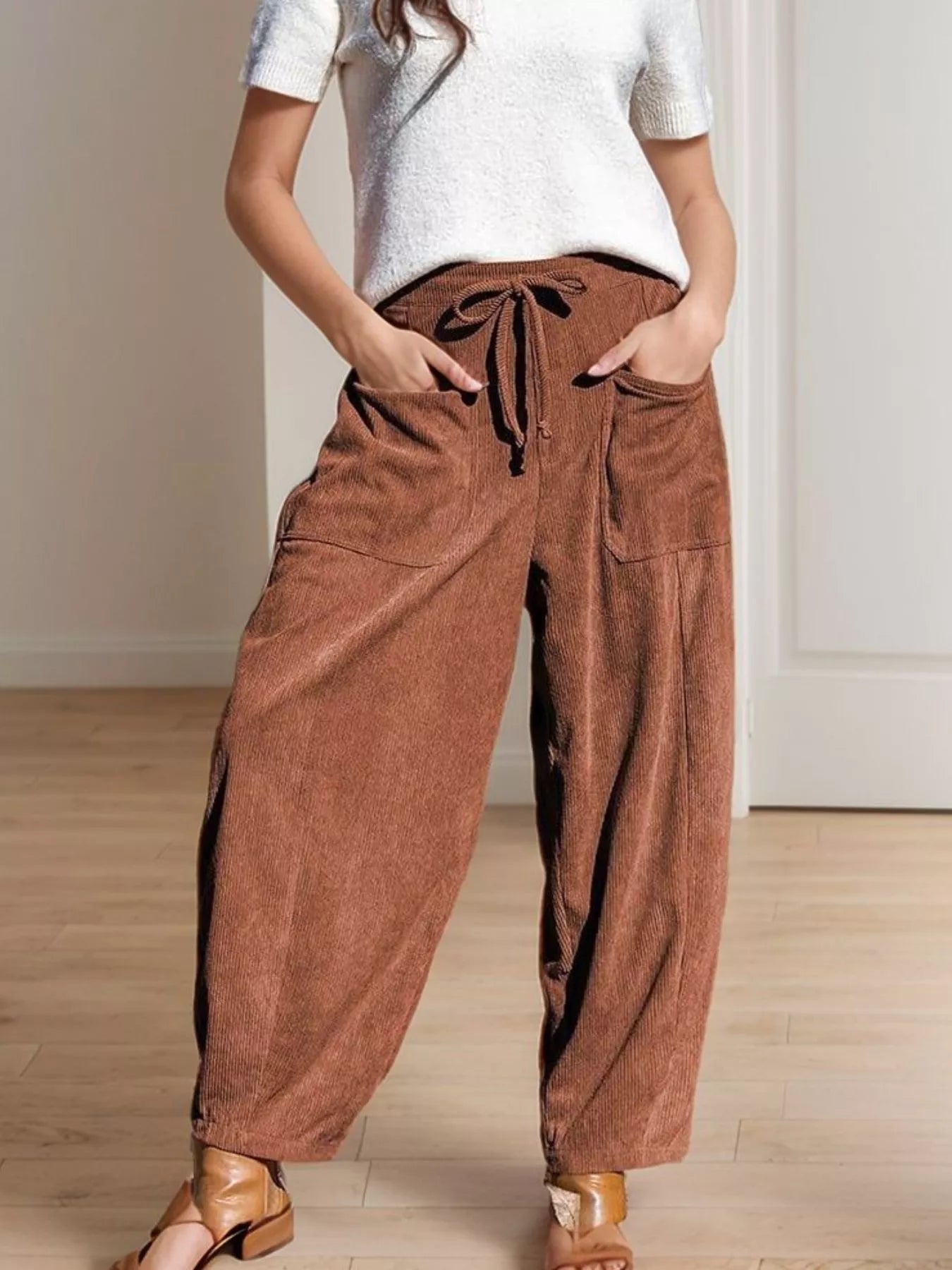 Casual Corduroy Wide Leg Pants with Pockets - MAD RUFFI