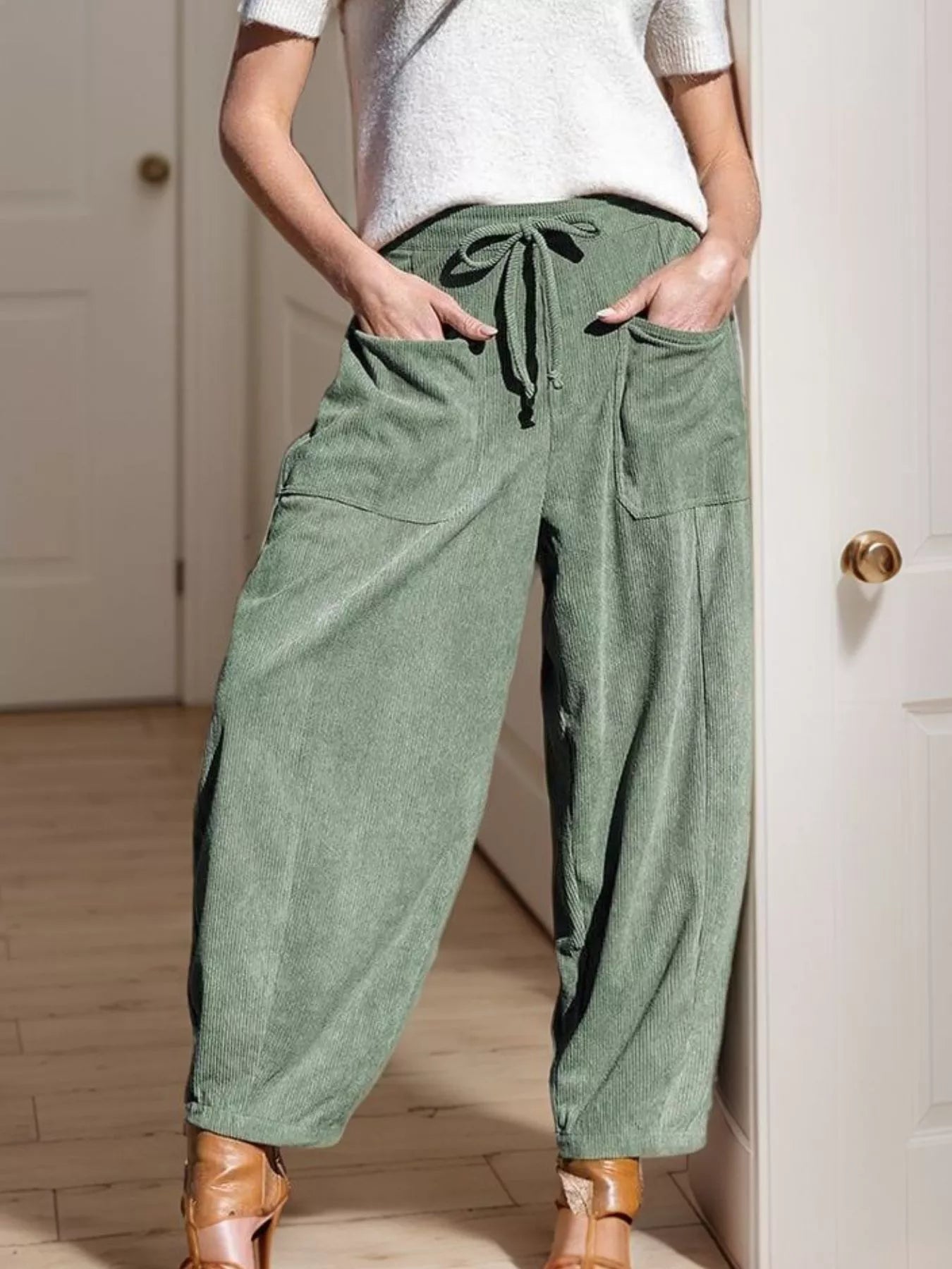 Casual Corduroy Wide Leg Pants with Pockets - MAD RUFFI