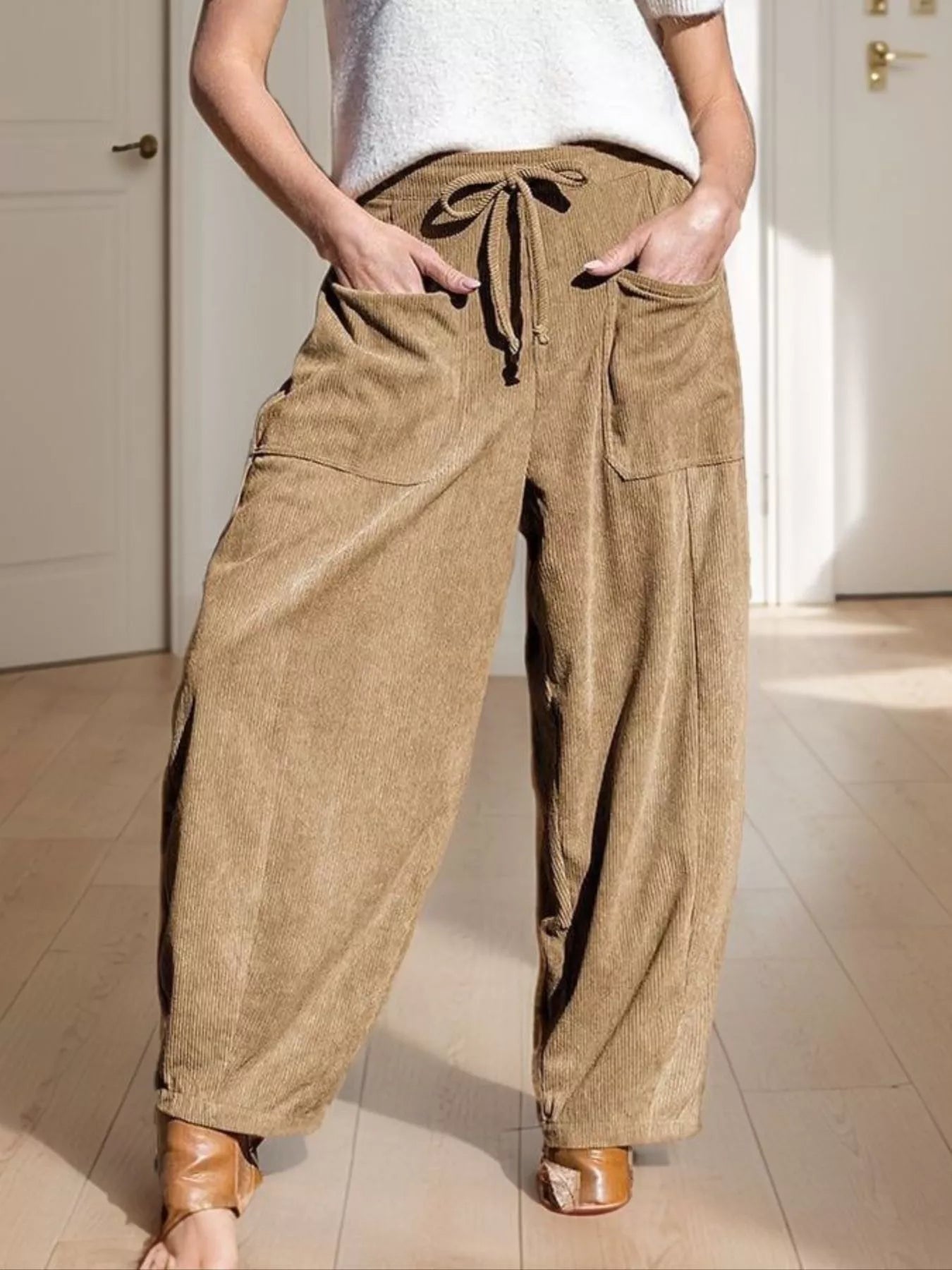 Casual Corduroy Wide Leg Pants with Pockets - MAD RUFFI