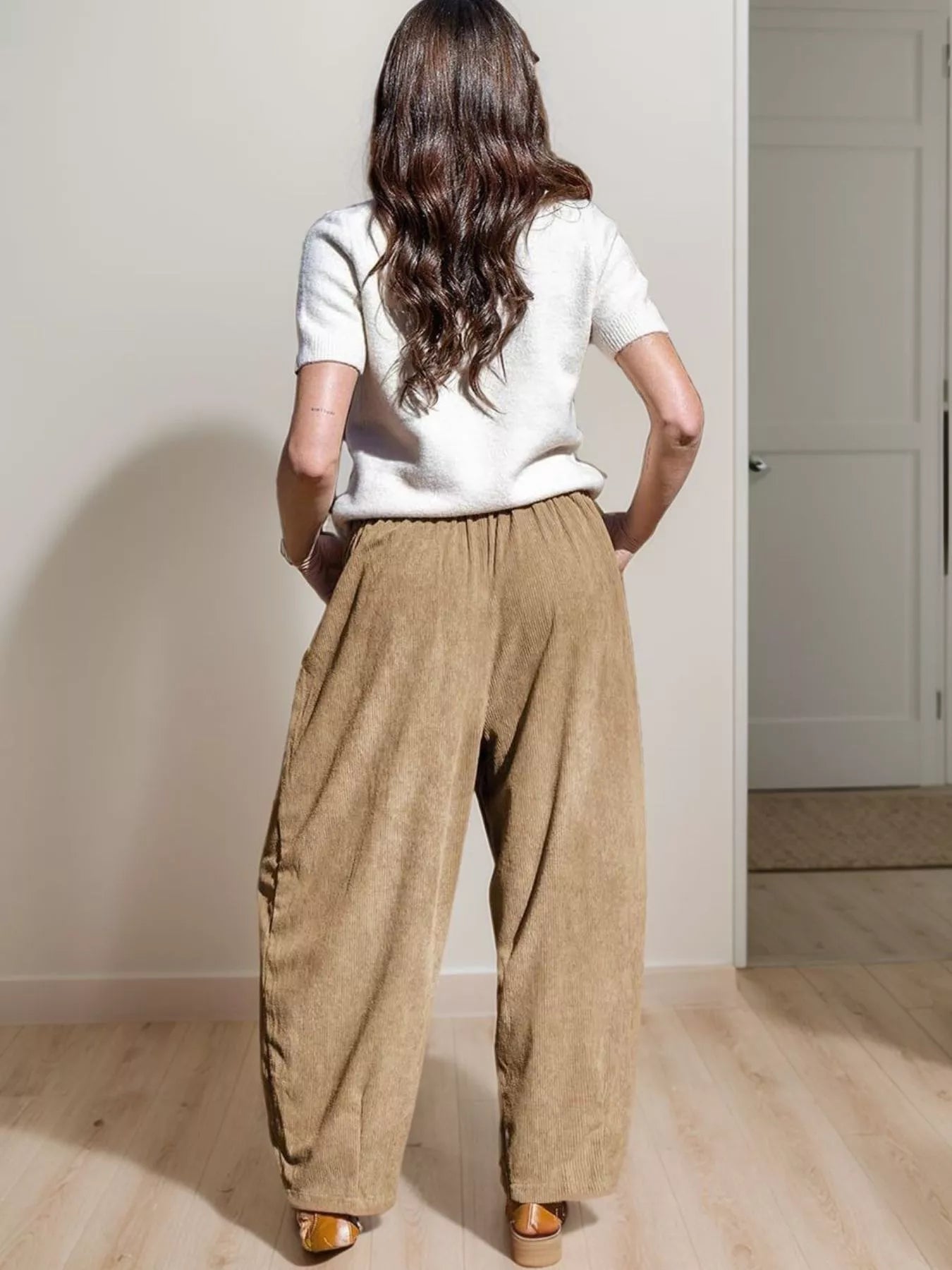 Casual Corduroy Wide Leg Pants with Pockets - MAD RUFFI
