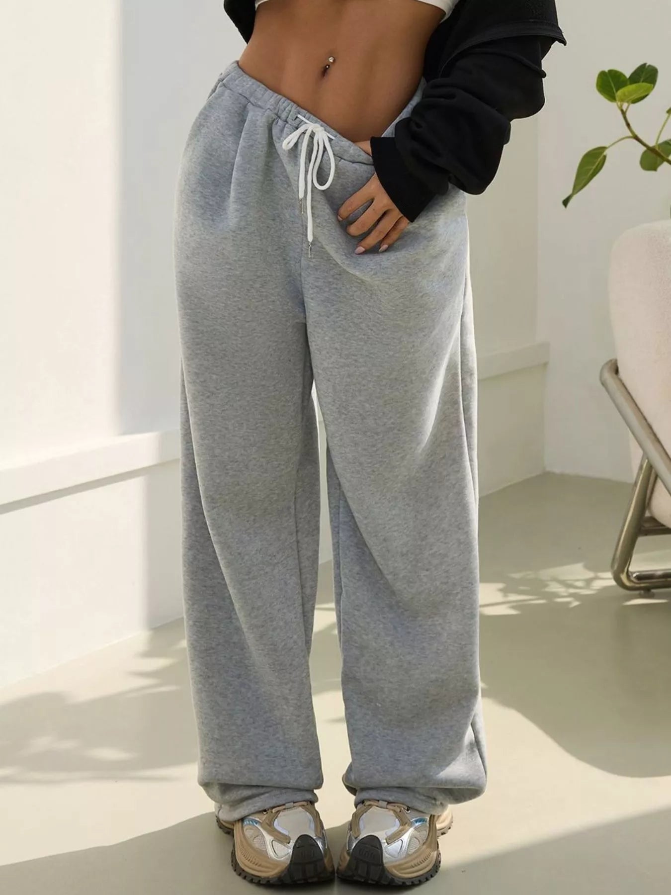 Casual Drawstring High Waist Wide Leg Sweatpants - MAD RUFFI