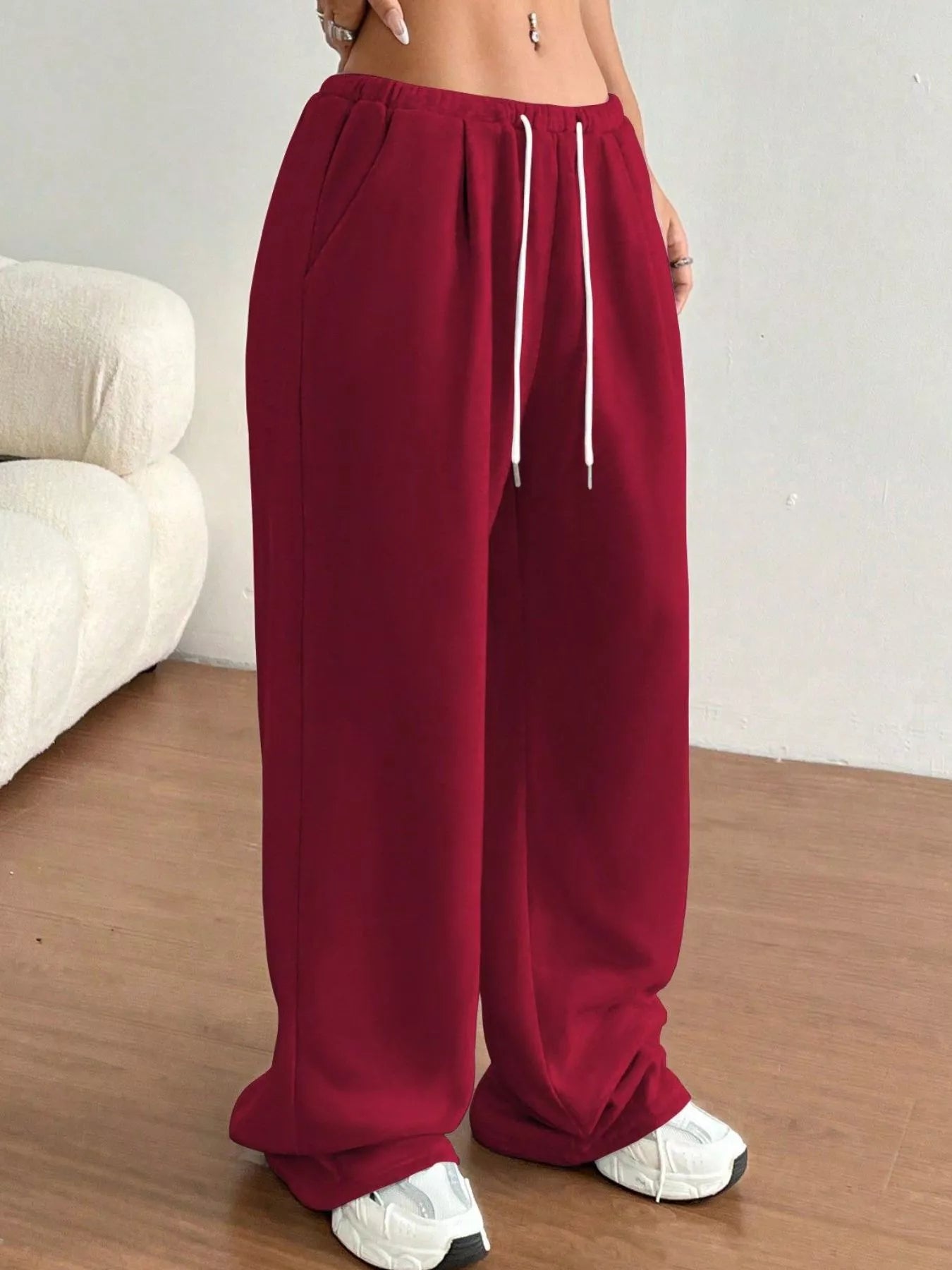 Casual Drawstring High Waist Wide Leg Sweatpants - MAD RUFFI