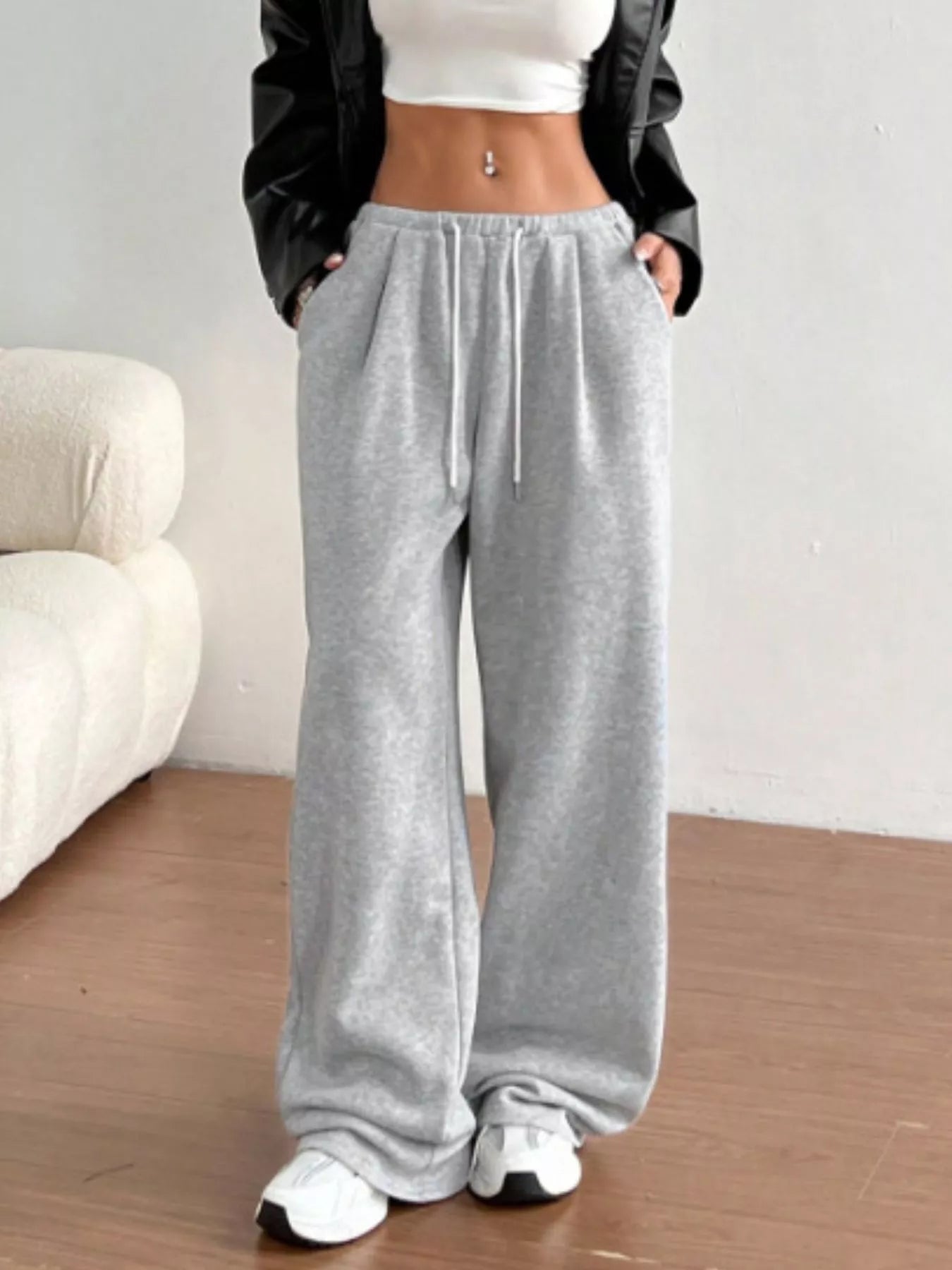 Casual Drawstring High Waist Wide Leg Sweatpants - MAD RUFFI