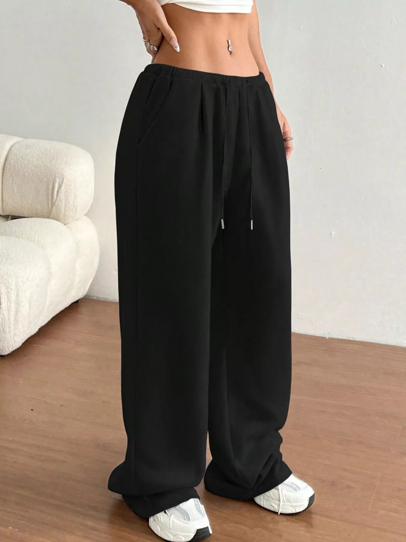 Casual Drawstring High Waist Wide Leg Sweatpants - MAD RUFFI