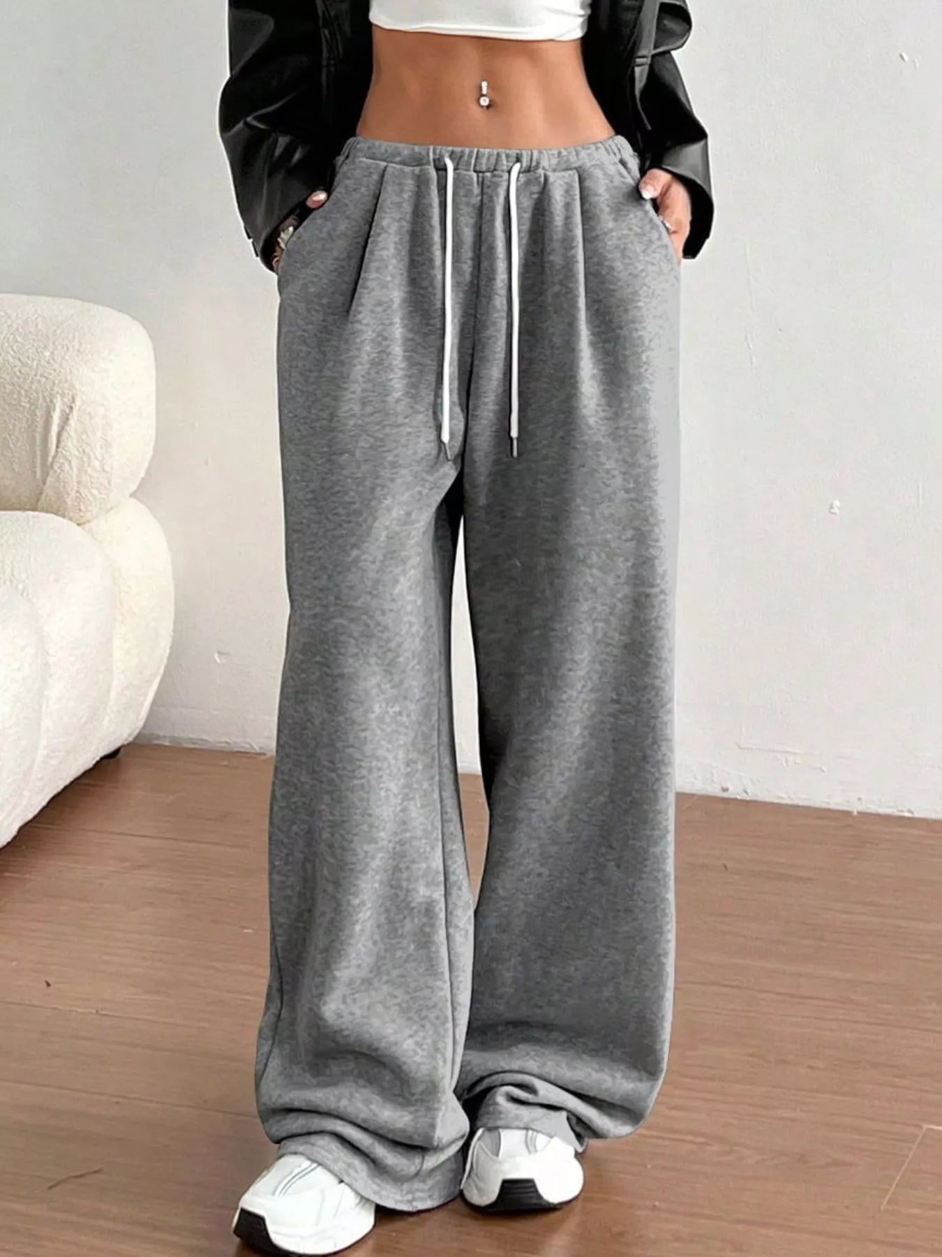 Casual Drawstring High Waist Wide Leg Sweatpants - MAD RUFFI