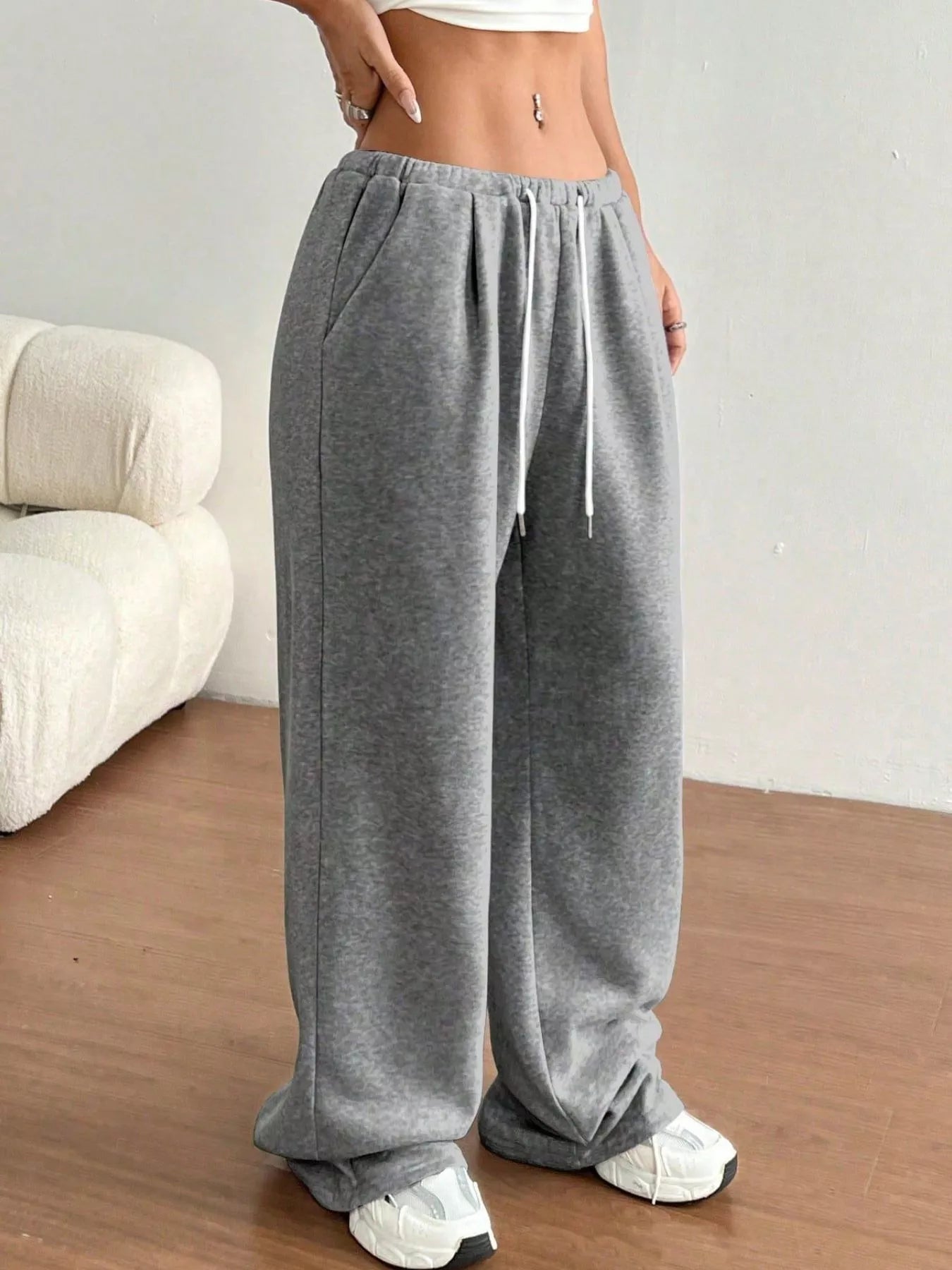 Casual Drawstring High Waist Wide Leg Sweatpants - MAD RUFFI