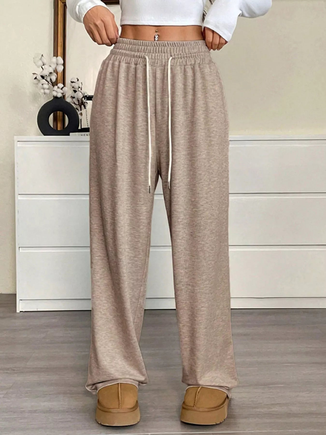 Casual Drawstring Waist Wide Leg Pants - MAD RUFFI