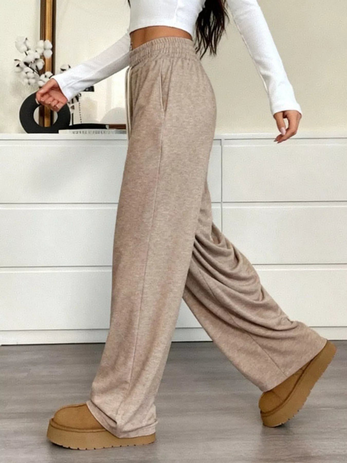 Casual Drawstring Waist Wide Leg Pants - MAD RUFFI